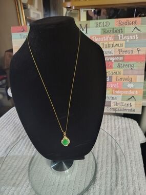 Vintage Green Jade Necklace Gold Fill